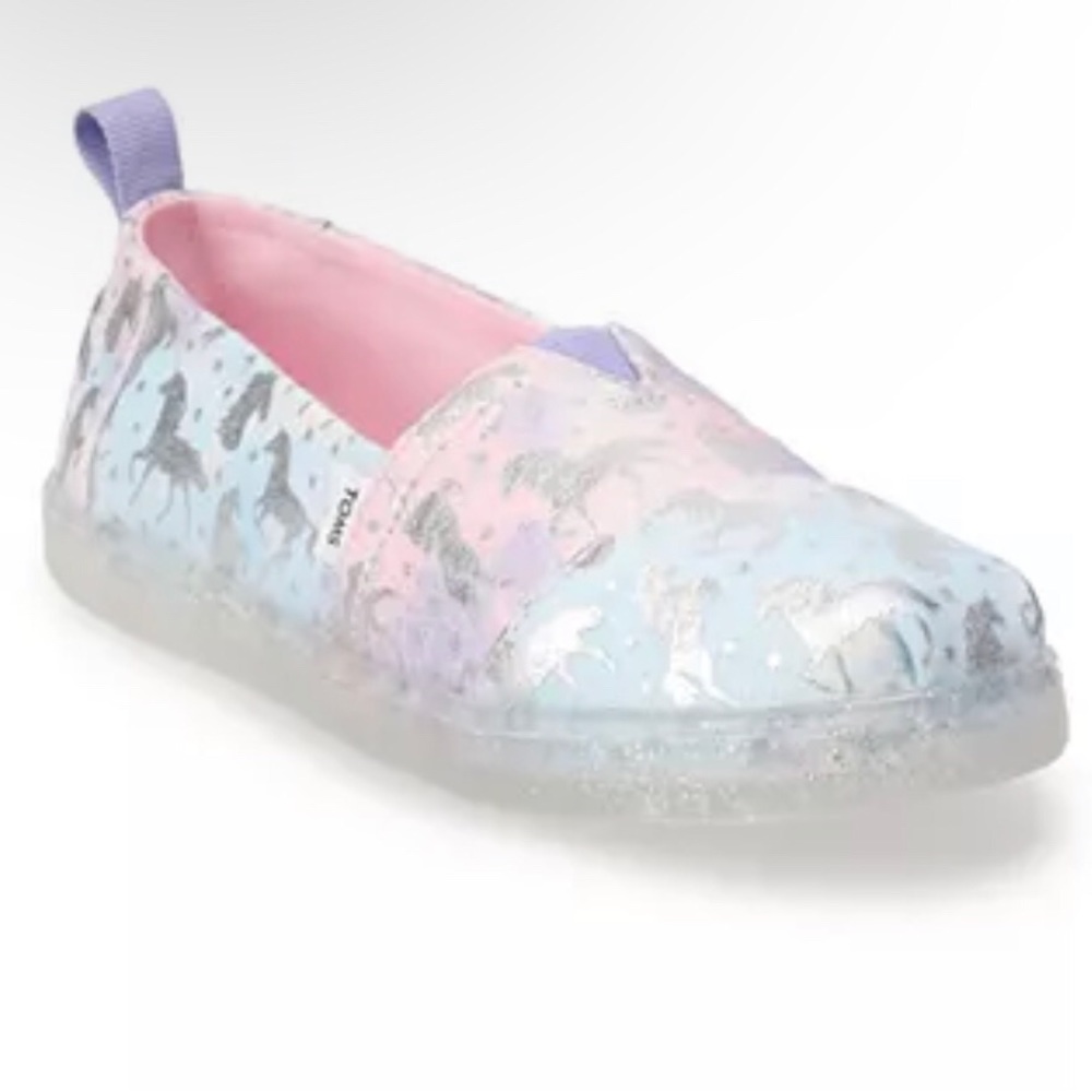 TOMS Foil Unicorn Tie Dye Girls Alpargata Shoes Size 4